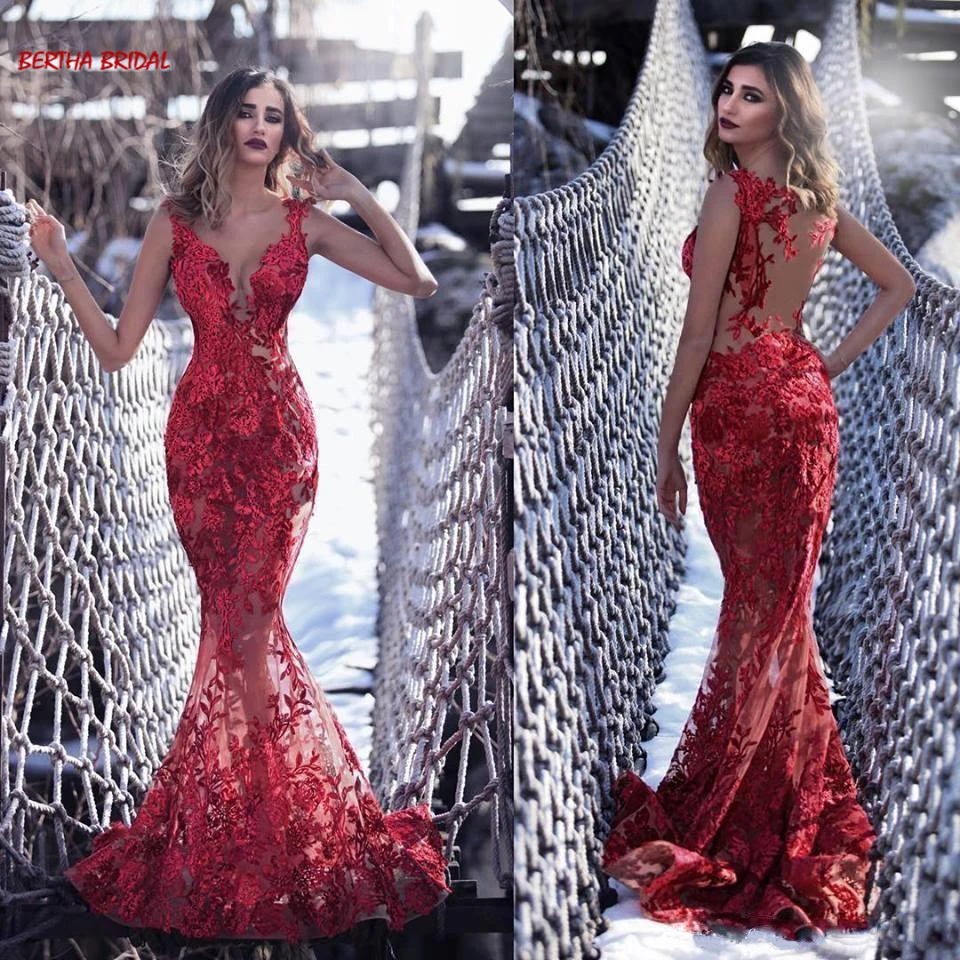 Vestidos De Fiesta De Noche, красное вечернее платье, лиф сердечком, Кружевная аппликация, платье для выпускного вечера для женщин с открытой спиной, вечерние платья - Цвет: color as picture