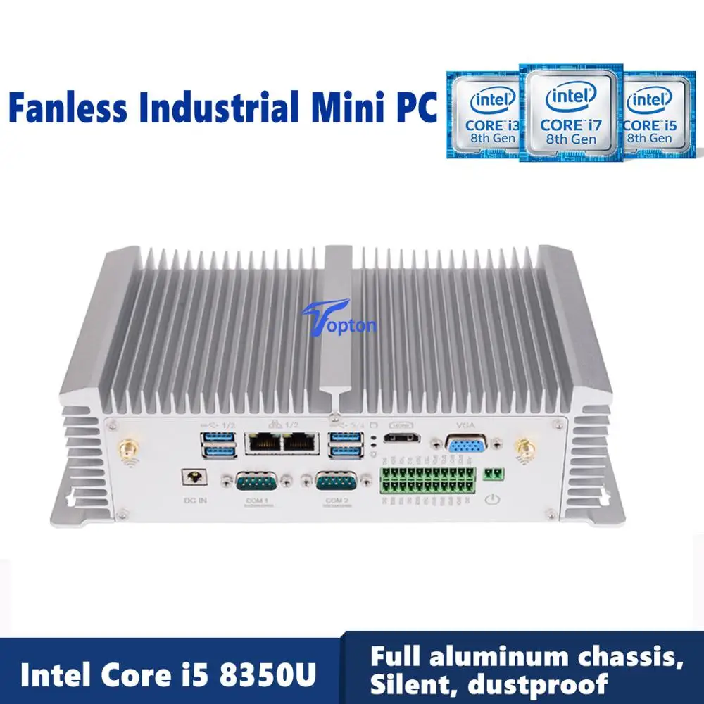 

Fanless Mini PC Industrial Desktop PC with Intel Core i5 8350U i7 7500U 2*LAN HDMI VGA GPIO DDR4 SIM 4G LTE