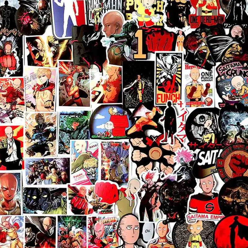 100Pcs/lot One-Punch Man Anime Sticker Skateboard Waterproof Trolley Case Laptop Skateboard Stickers Toys Gifts For Kids