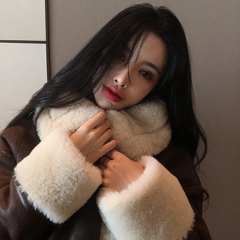 2019 Winter High -Quality Jacket Female Suede Lamb Keep Warm Wool Coat Motorcycle Lapels Coat Female Thicker Jacket Women black