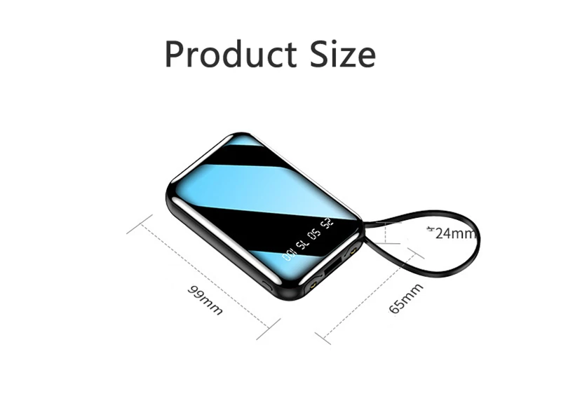 20000mAh Mini Power Bank with 4 Cable Portable Charger Full Mirror Screen Powerbank LED Display External Battery Pack Power Bank small power bank