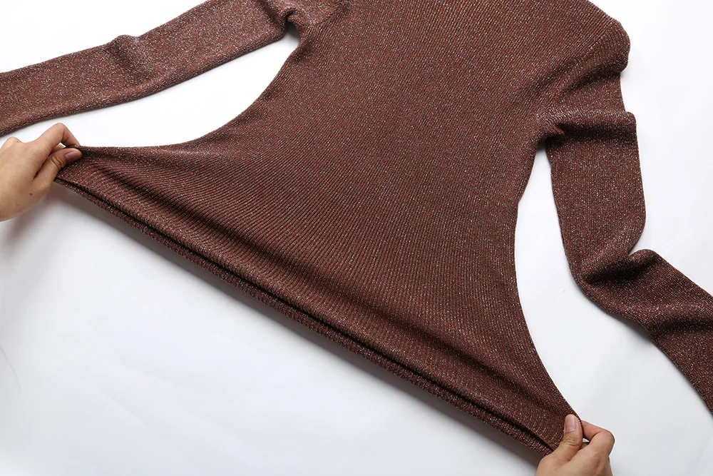 Блестящий шелковый пуловер с круглым вырезом, Женский Блестящий свитер, весна-осень, топы с длинными рукавами для женщин, Прямая, D335