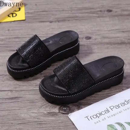 

2019 new sequins thick bottom Korean version of the tide wild wear fashion word slippers children