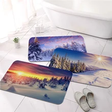 

Winter Snow House Tree Printed Flannel Floor Mat Bathroom Decor Carpet Non-Slip For Living Room Kitchen welcome Doormat