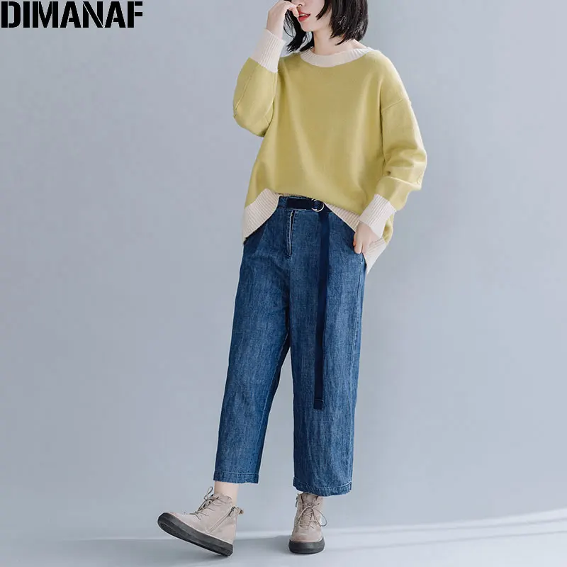 DIMANAF Autumn Winter Plus Size Women Sweater Knitted Thick Pullover Lady Tops Solid Long Sleeve Fashion Casual Female Clothing