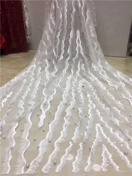

New Designs White African French Lace Fabric High Quality Nigeria French Net Lace 2018 With Sequins beads For Women X8