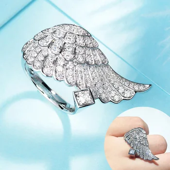

Huitan Shiny Wing Party Ring For Women Micro Paved CZ Feather With A Square Zircon Freedom Romantic Finger Rings Trendy Jewelry