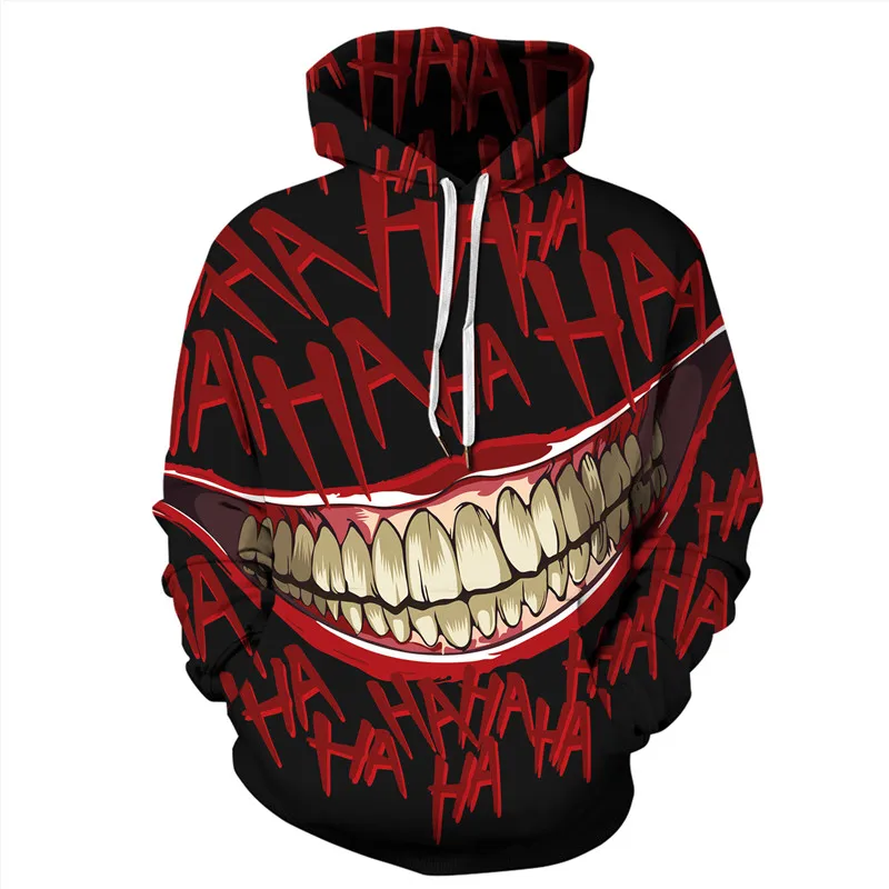 Красный хаха Джокер 3D по всей поверхности печатных Crewneck толстовки уличная унисекс косплей отдых пара Толстовка размера плюс