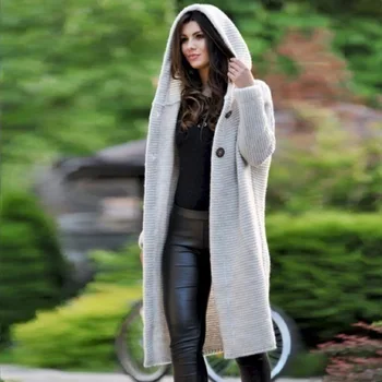 

Madam clothing OWLPRINCESS 2019 Winter Latest Loose Knit Cardigan Large Size Sweater Hooded Medium-Length Jacket
