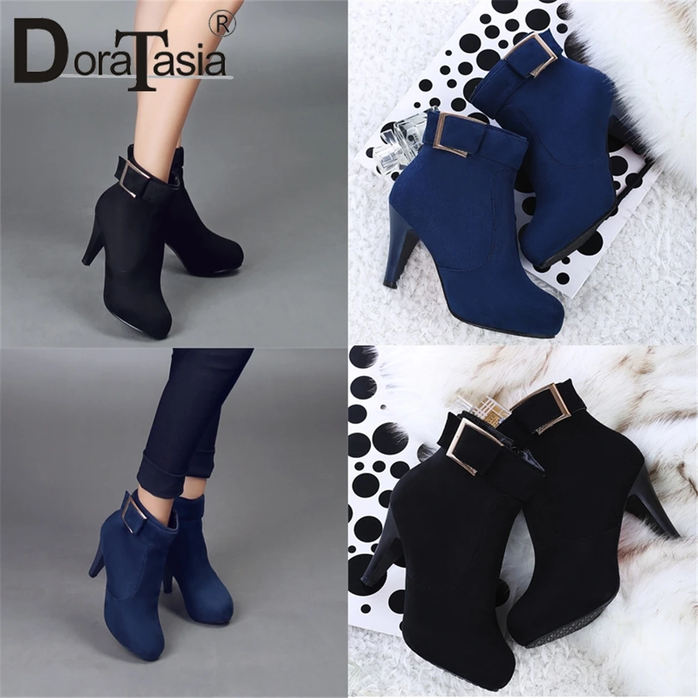 

DORATASIA Hot Sale Ladies Concise Black Decorating Boots Winter Short Plush Ankle Boots Women 2019 High Heels Shoes Woman