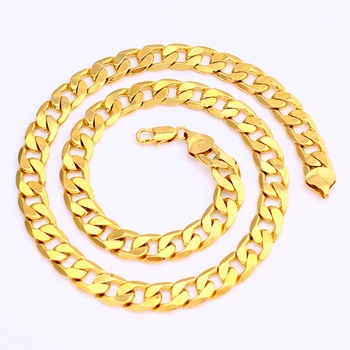 

Men Flat Cuban (Curb) link Chain 18 k Yellow Gold GF Plated 10mm wide 24" Length CHINA Necklace - LIFETIME WARRANTY