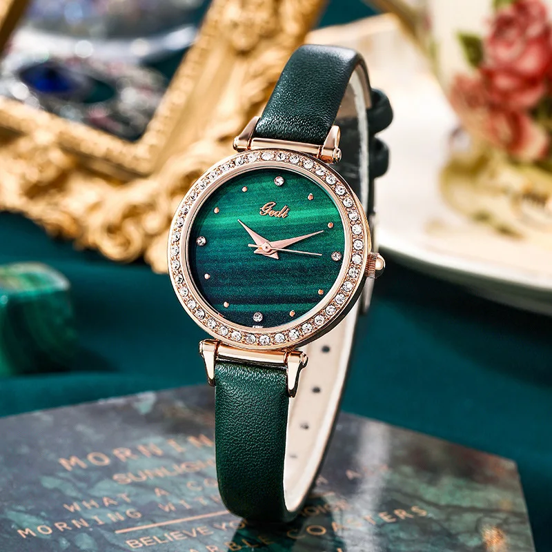 Fashion & Casual New Peacock Green Small Watch Imported From Japan Waterproof College Wind Leather Strap Quartz Watches Female | Наручные