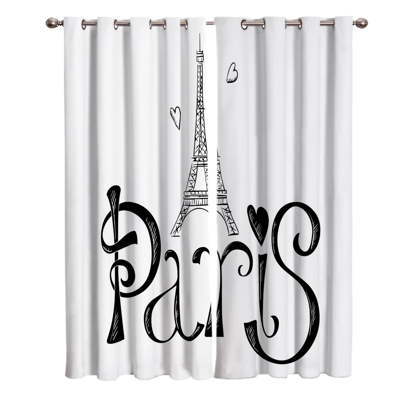 

Paris Tower Art Text Living Room Indoor Decor Curtain Panels With Grommets Window Curtain Panels Party Decoration Sheer Curtains