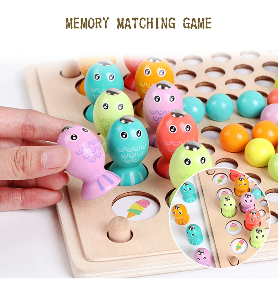 Kids Montessori Wooden Toys Hands Brain Training Clip Beads Chopsticks Beads Toys Early Educational Puzzle Board Math Game Toy