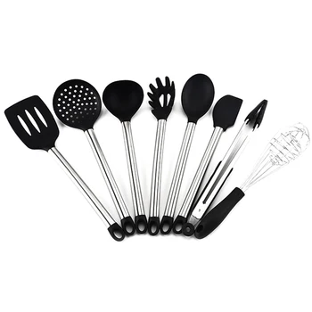 

8Pcs/set Silicone Kitchenware Nonstick Stainless Steel Handle Turner Shovel Soup Spoon Cooking Tools Set Kitchen,Dining & Bar TB