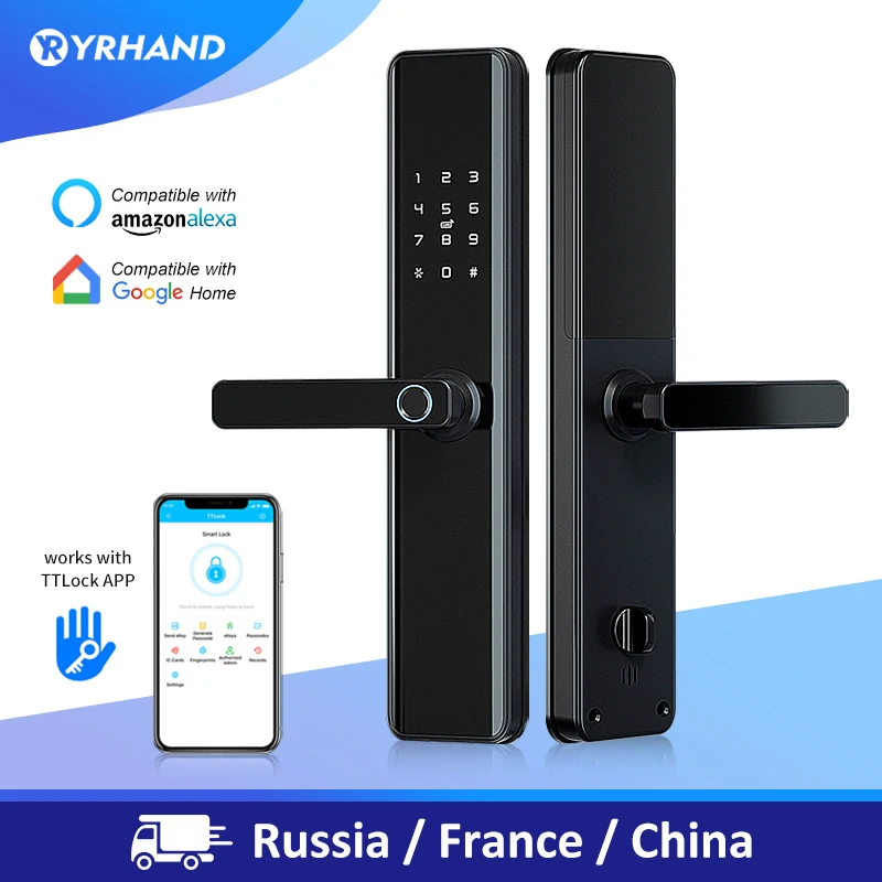 TTlock-cerradura inteligente con huella Digital para puerta, dispositivo electrónico biométrico con código, impermeable, Bluetooth, Wifi