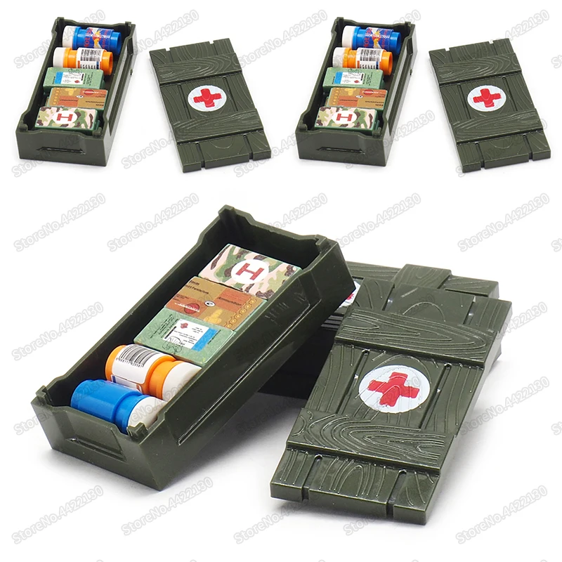 WW2 Battlefield Building Blocks First Aid Supply Box DIY Military Figures Toy