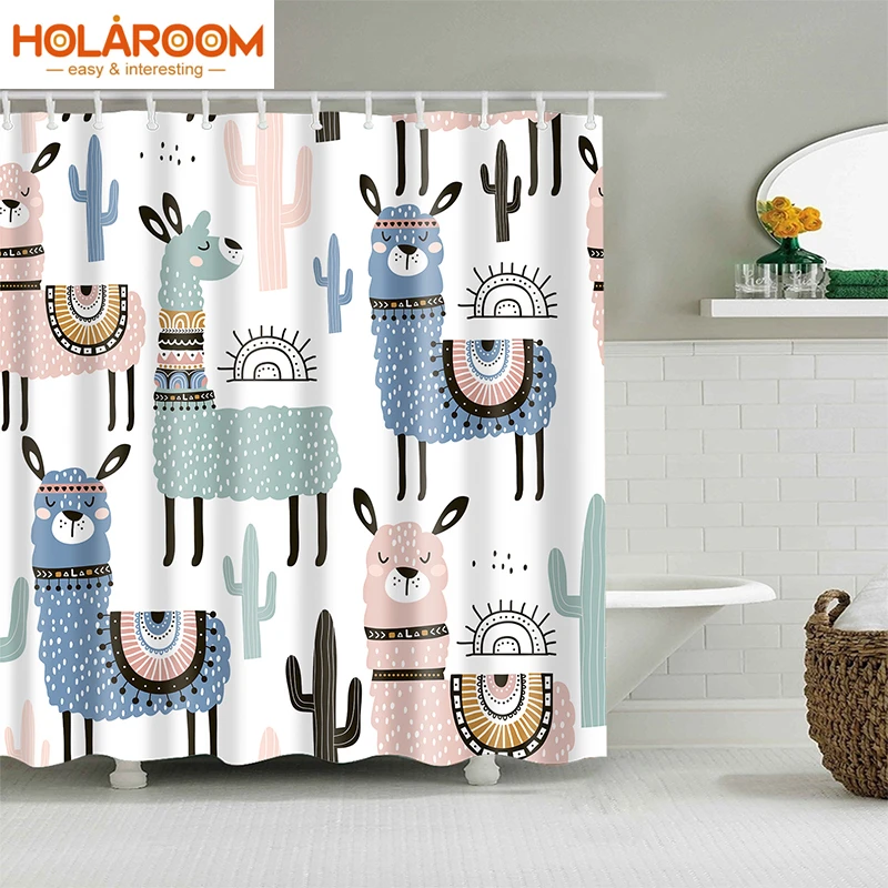 Cortina de baño con de Alpaca, visillo de ducha de dibujos animados, tela de poliéster, estampado de pantalla para baño, decoración del hogar|Cortinas de ducha| - AliExpress