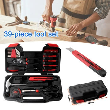 

39pcs Portable Hand Tool Set Carbon Steel Household Tool Repair Kit Hardware Tool Case YE-Hot