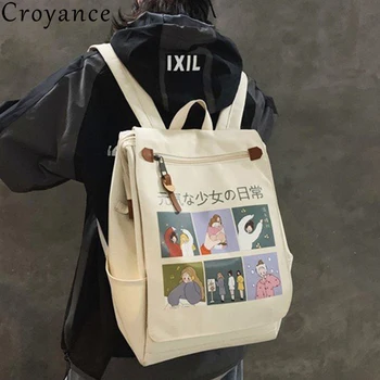 

Croyance Zipper Backpack Women New Cartoon Print Shoulder Bag Fashion Trend Canvas Packages Cute Knapsack Female Rucksack
