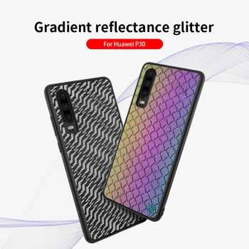 

Gradient Reflective Phone Cover For Huawei P30 ELE-AL00 ELE-L09 PC+PU Back Cover For Huawei P30 Polyester Mesh Cloth Case