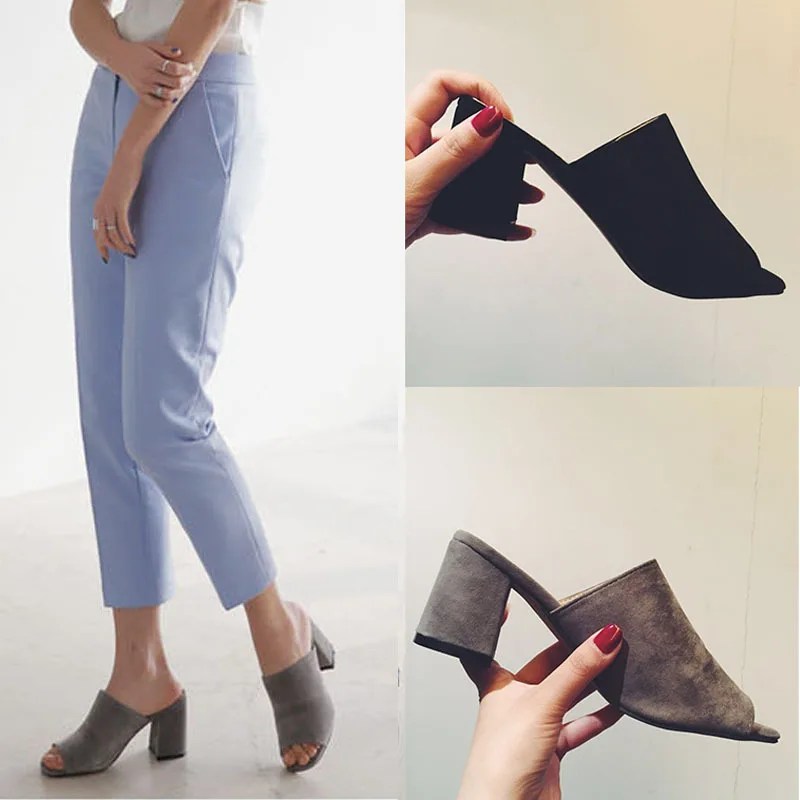 

2019 New Korea Concise Thick Heel Women's Sandals Summer Open Toe Outdoor Sandals PU Leather Fashion High Heels Shoes Women