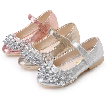 

Princess Kids Leather Shoes for Girls Casual crystal Glitter Children Soft Dance shoes 2020 Girls Shoes Golden silver pink