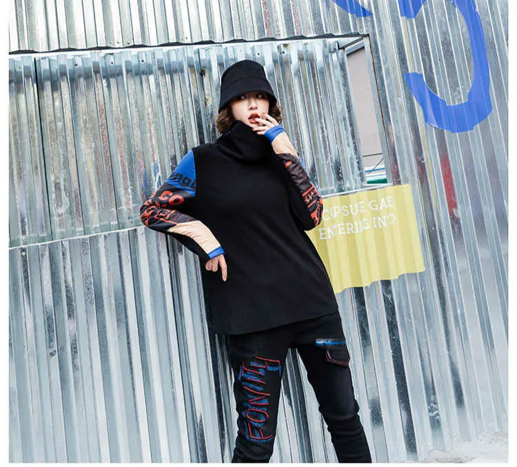 Max LuLu зима корейская мода женская панк уличная Водолазка Топы Женская Повседневная Лоскутная свободная футболка теплые футболки