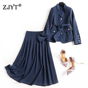 

2020 Spring Office Lady Skirt 2Piece Set Women Elegant New Designers Long Sleeve Blazer Suit and Skirt Suit Work Outfits