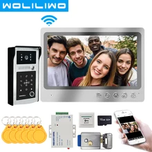 9 Cal Wifi domofon wideo domofon telefoniczny z RFID linii papilarnych odblokować dzwonek 120 stopni szerokokątny aparat