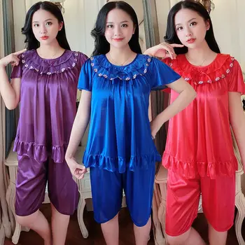 

Pajamas Female Summer Viscose Large Size Short Sleeve Korean-style Silk Fat mm Nightgown Plus-sized Sexy Set 200kg