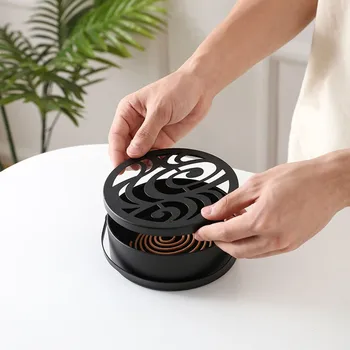 

Summer Frame Safe Metal Round Rack Plate Portable Spiral With Cover Mosquito Coil Holder Tray Incense Insect Repellent