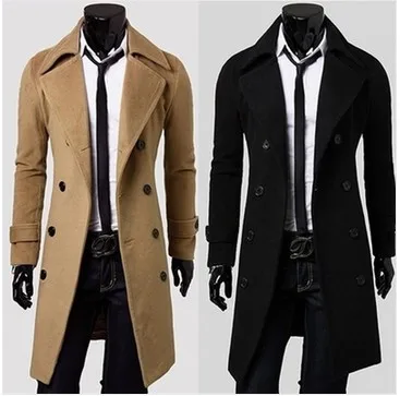 Длинный тонкий мужской шерстяной Тренч, двубортная ветровка с лацканами, мужское модное осенне-зимнее пальто, Длинный дизайнерский Тренч для мужчин