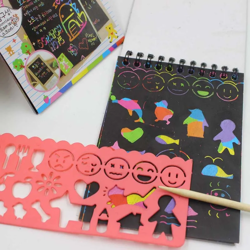 New Colorful Paper DIY Kids Educational Toys Fun Doodling Scratch Children Graffiti Colorful Black Wood Stick 4