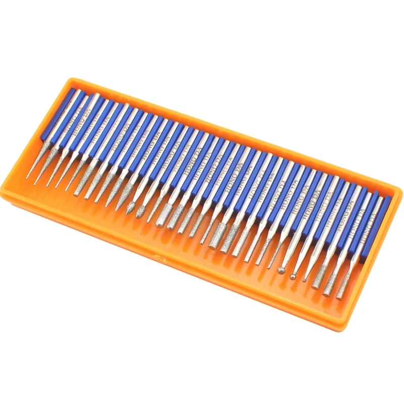 

GTBL 30 Pcs Bur Diamond Grinding Head Set Coated Carving Burrs Rotary Tool Bit Grit 120 Shank 3Mm 1/8 inch For Dremel Tools Acce