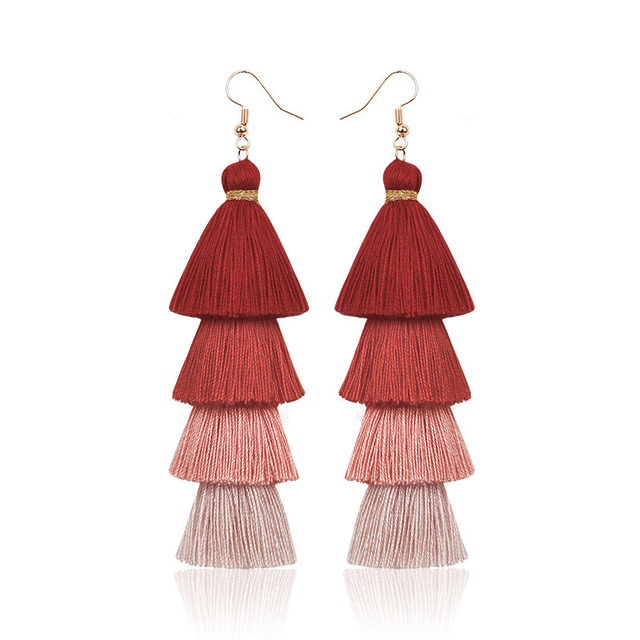 4 Layered Tassel Earrings For Women Ethnic Long Fringe Multi color Statement Dangle Earring GirlsFashion Jewelry