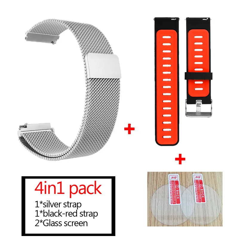 4в1 для Xiaomi Huami Amazfit Pace ремешок Смарт-часы из нержавеющей стали Металл+ силиконовый браслет ремень+ стекло Защита экрана - Цвет: black red-silver