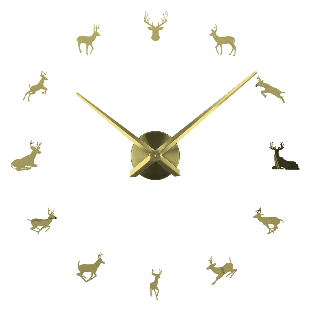 sliver Диких животных Moose DIY гигантские настенные часы Moose силуэт Декор бескаркасные настенные часы Современная Природа животное настенные охотничьи часы - Цвет: sliver