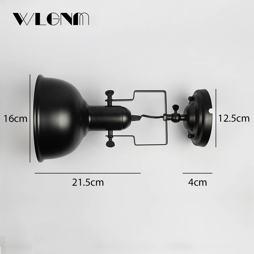 Настенный светильник, промышленный винтажный настенный светильник, железное ретро бра, регулируемый кронштейн, E27, сертификация CE, 90-260 V, max 60 W, 16x21,5 cm(DxA