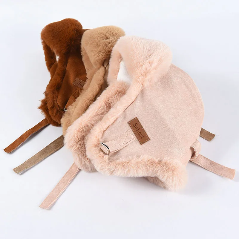 DRESSUUP Autumn and Winter Hat Ladies Fashion Imitation Fur Integrated Lei Feng Hat Ear Protection Warm