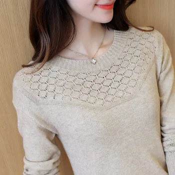 

2020 version loose autumn women's dress hollow Pullover bottomless sweater knitted sweater jacket with long sleeves Nuchun
