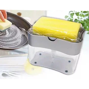 

2-in-1 Pump Soap Dispenser Sponge Caddy For Dish Soap And Sponge Clean Bathroom Fixture Dispensador For Kitchen Washing Sponge