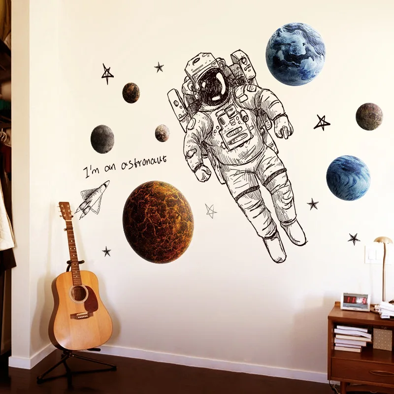 Stickers muraux - Astronaute avec planètes - Décoration chambre d