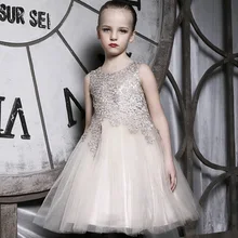 Платья с цветочным узором для девочек; элегантные вечерние платья цвета шампанского без рукавов для девочек на День рождения; высокое качество; коллекция года; детское торжественное платье принцессы