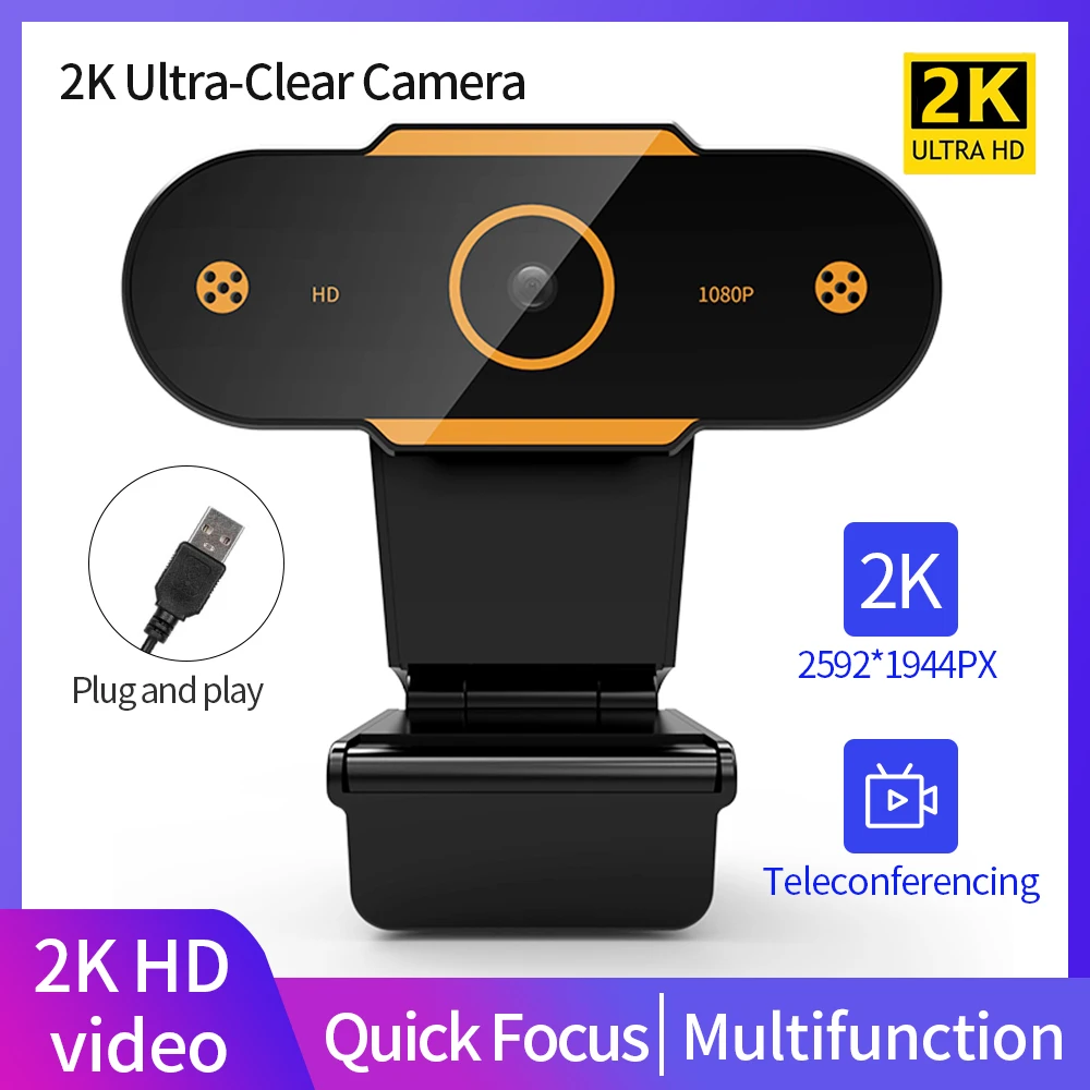 

2K HD 2560P Autofocus USB Computer Webcam Full PC Camera Digital Microphone Laptop Tablet Remote Teaching Live Broadcast Video