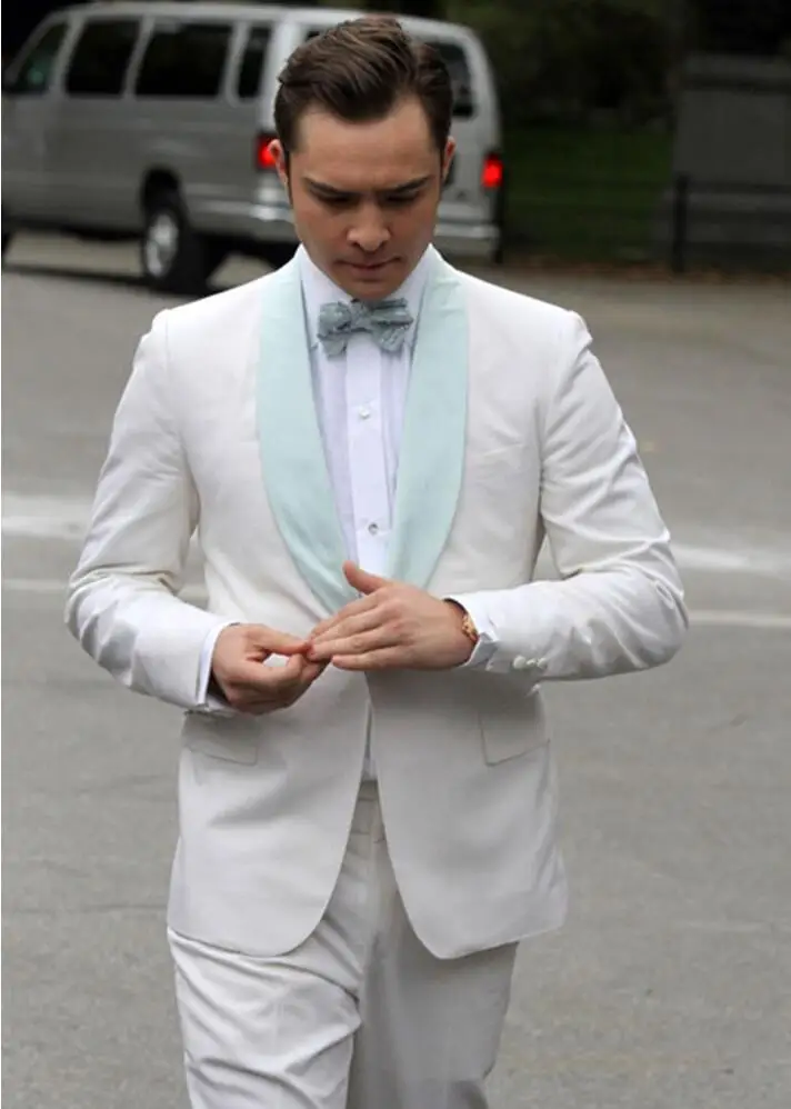 

Mini Green Satin Shawl Lapel Ivory Wedding Suits For Men Custom Made Young Men Daily Wear Men Tuxedo (Jacket+Pants