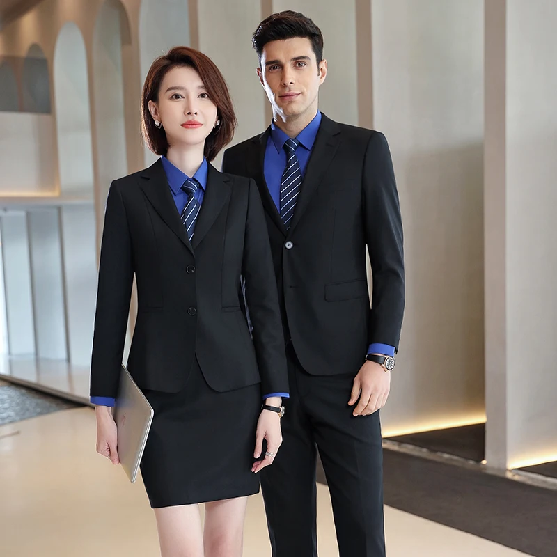 Traje de sastre para hombres mujeres, traje de oficina de negocios, gris, negro, chaqueta lana Formal, pantalón, de 2 Uds., Ropa de Trabajo de equipo Unisex _ - AliExpress Mobile