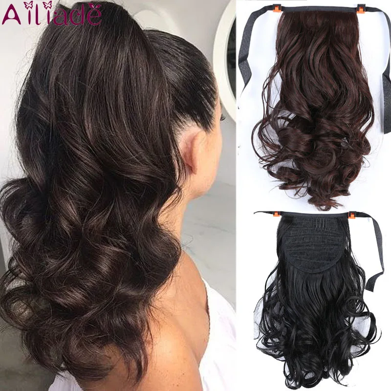 

AILIADE 10/22 inch curly Ponytail Synthetic Drawstring Ponytail Clip in Extension Style High Temperatur Fiber Black For Women