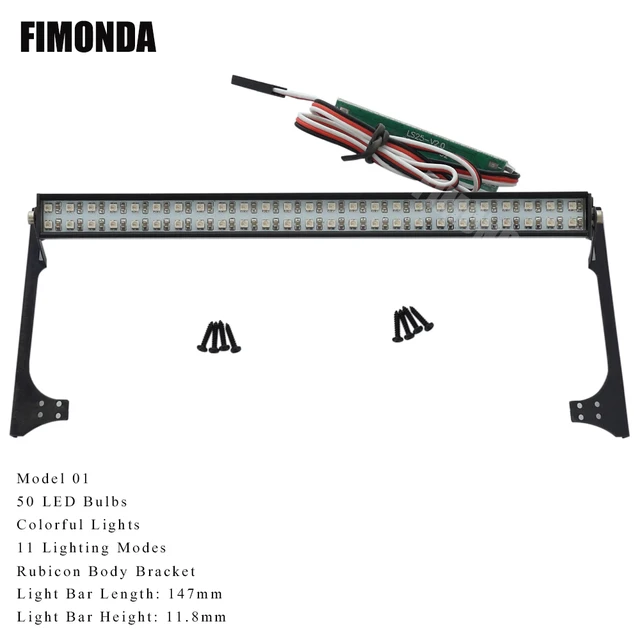 RC Car Roof LED Light Bar White/Coloured Lights Adjustable Mode for 1/10 Crawler Axial SCX10 Wraith Capra Traxxas TRX4 TRX6 CC01