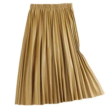 Женские плиссированные юбки из искусственной кожи, Женская облегающая Повседневная Эластичная юбка с высокой талией